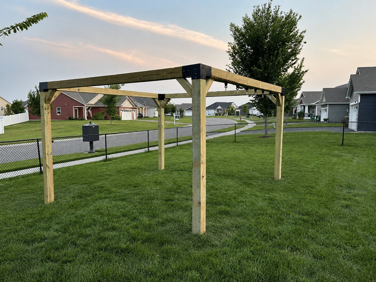 Custom built timber pergola over an outdoor kitchen